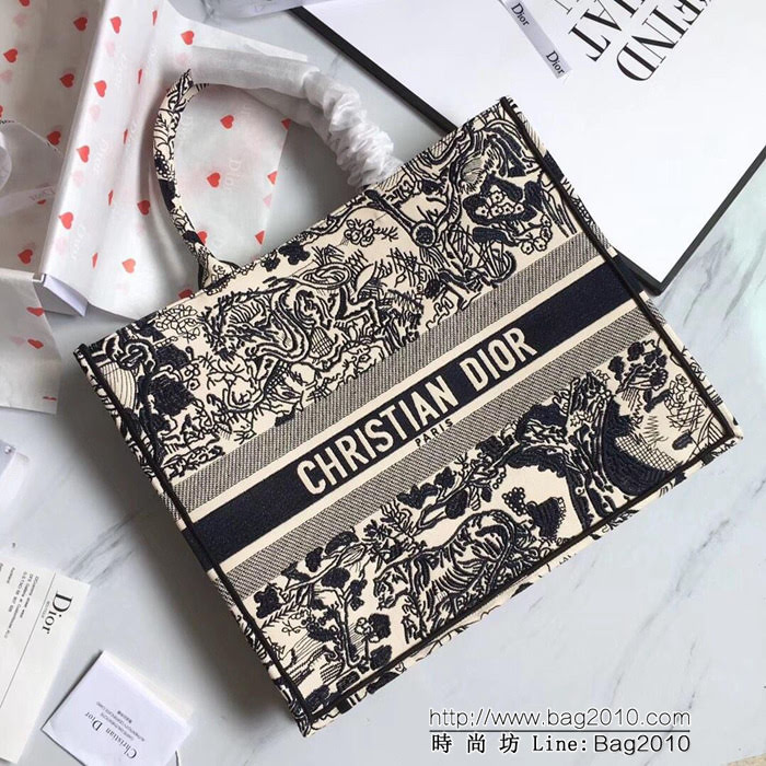 DIOR迪奧 Dior Book Tote帆布刺繡手提包 青花瓷圖案 肩背與手提兩用  zdo1166